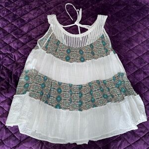 POL White and Teal Patterned Tank Top